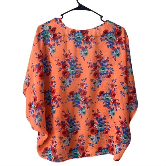 Windsor Sheer Orange Flower Pattern Open Cardigan - Picture 7 of 8